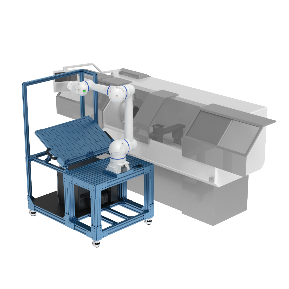 Vention Hc10 Mobile Machine Tending Workstation With Angled Tray